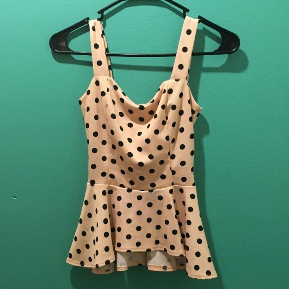 Pink polka dot peplum blouse